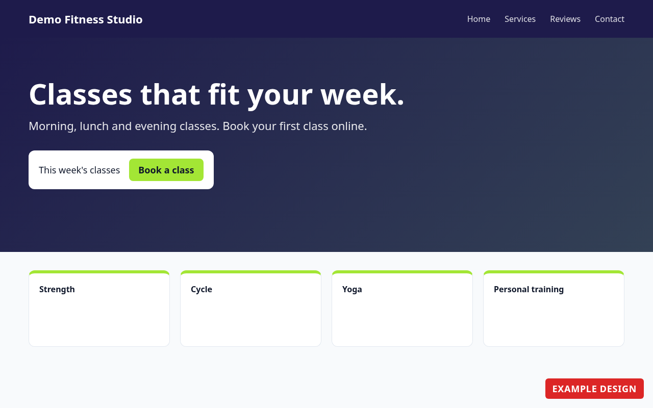 Example design: Demo Fitness Studio homepage mockup