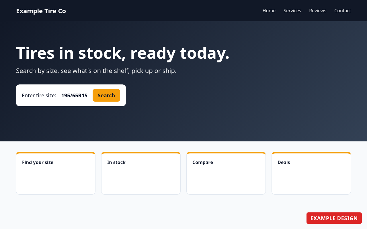 Example design: Example Tire Co homepage mockup
