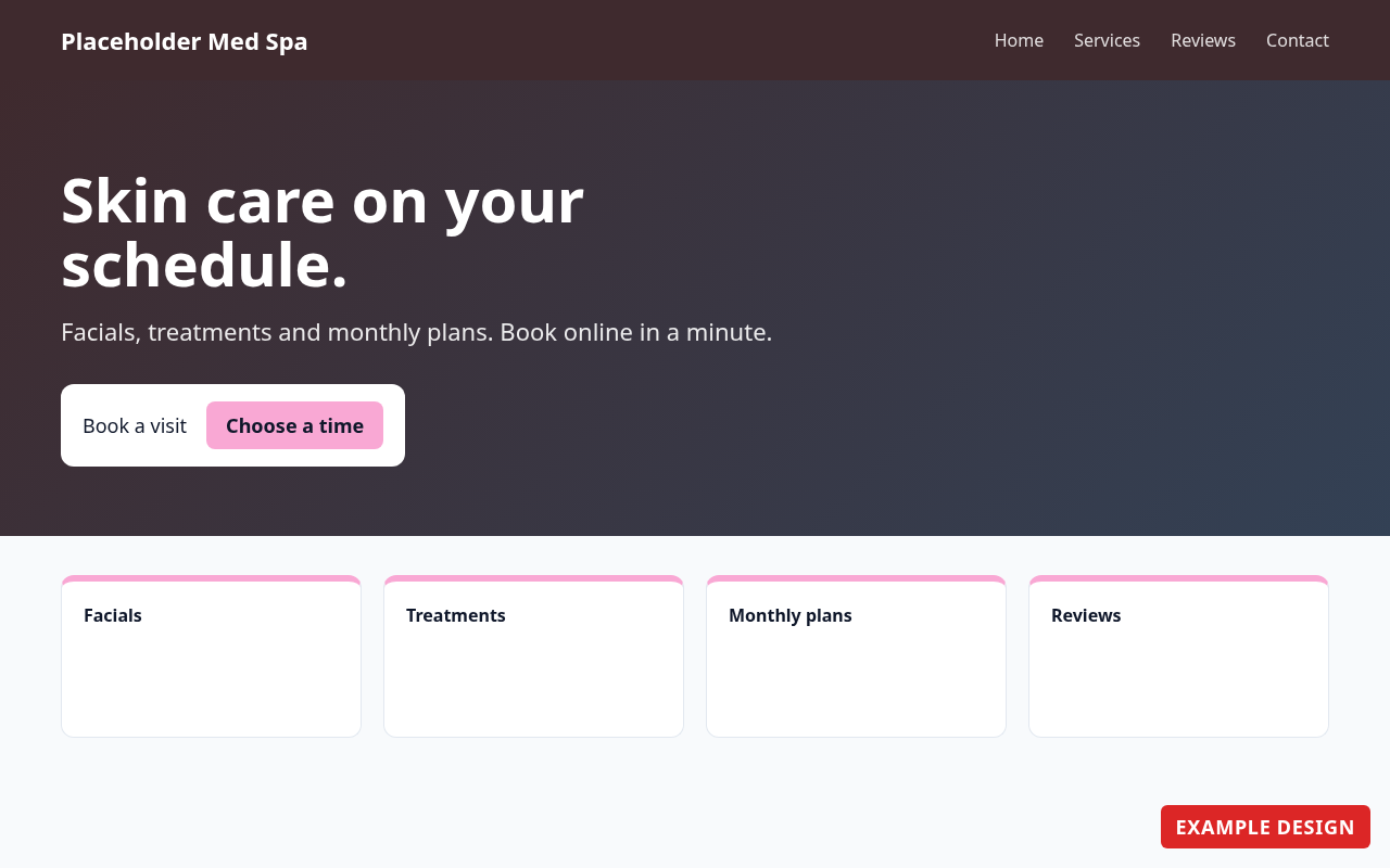 Example design: Placeholder Med Spa homepage mockup