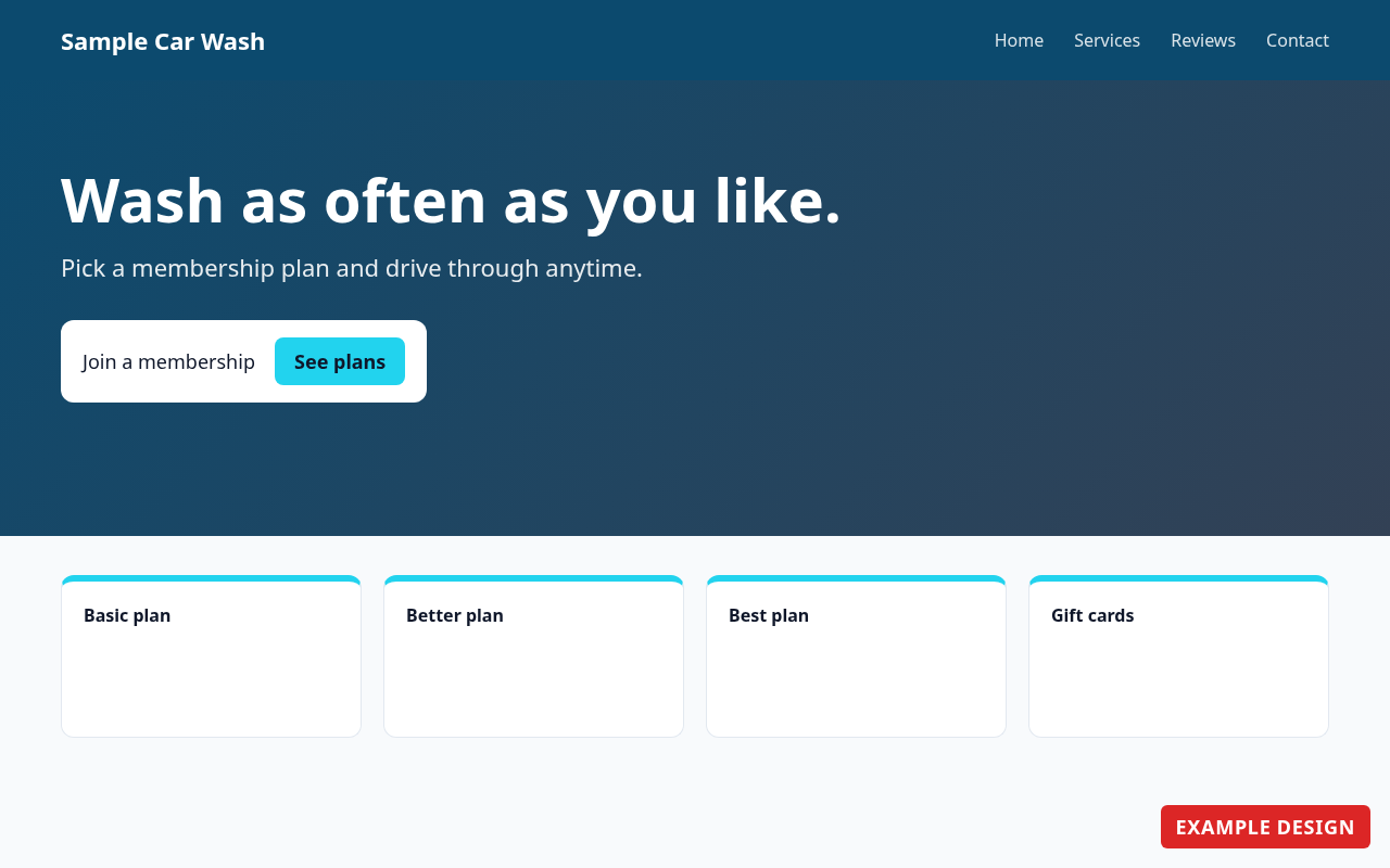 Example design: Sample Car Wash homepage mockup